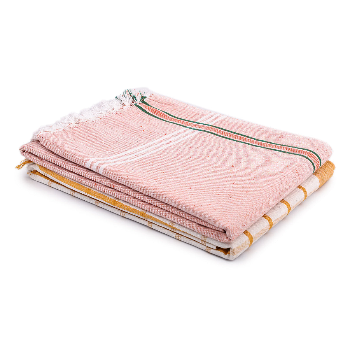 liya handloom multi color cotton bath towels/big towel combo pack of 2 (PEACH+WHITE&YELLOW)