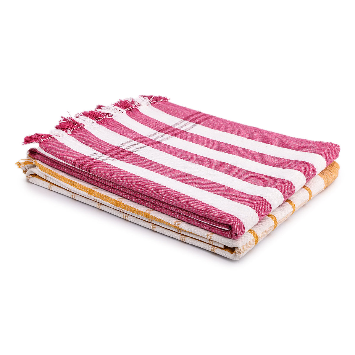 liya handloom multi color cotton bath towels/big towel combo pack of 2 (LIGHTPINK+WHITE&YELLOW)