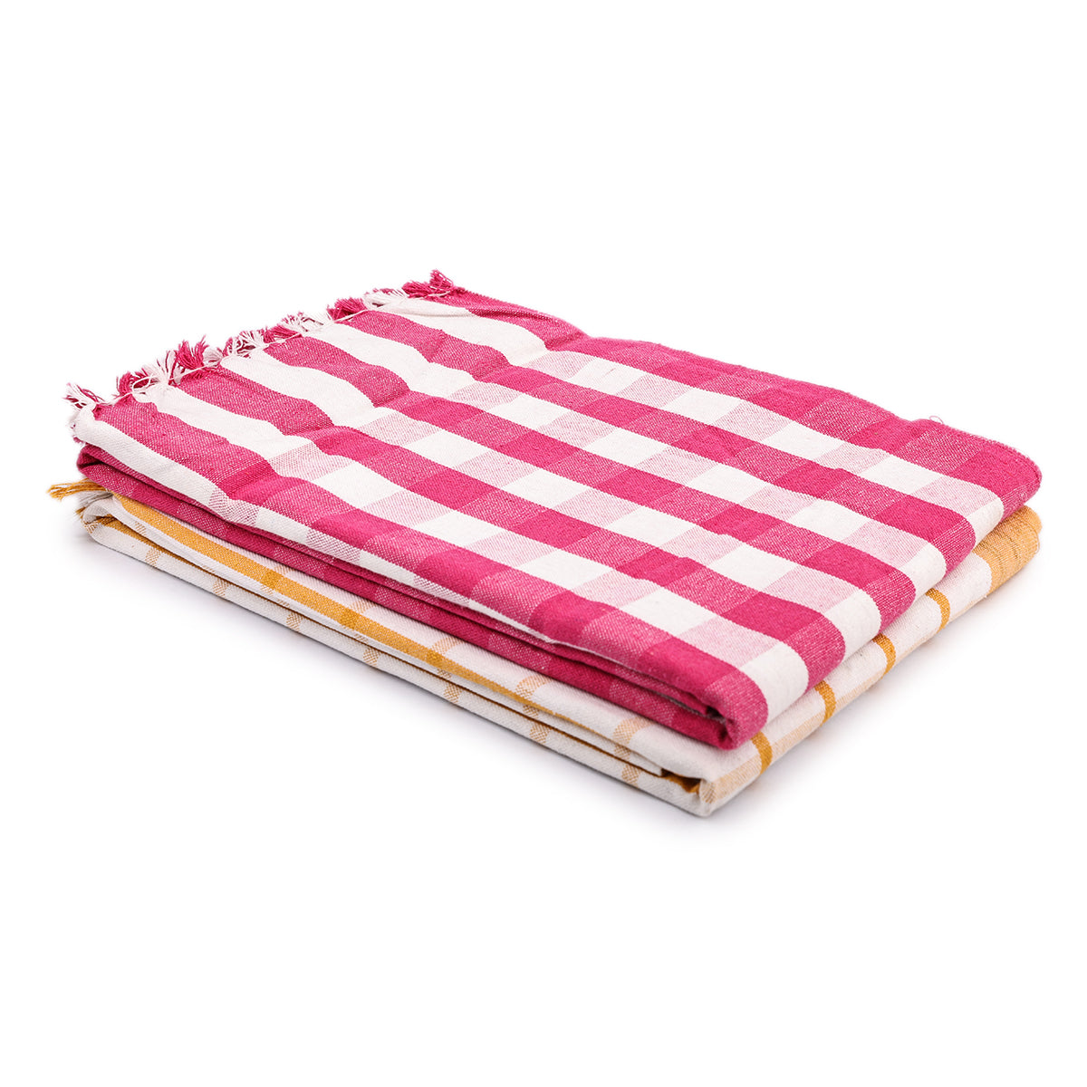 liya handloom multi color cotton bath towels/big towel combo pack of 2 (PINK+WHITE&YELLOW)