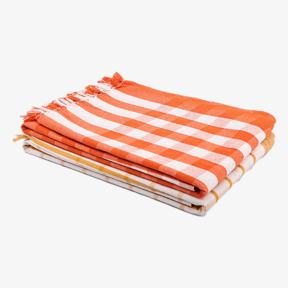 liya handloom multi color cotton bath towels/big towel combo pack of 2  (ORANGE+WHITE&YELLOW)