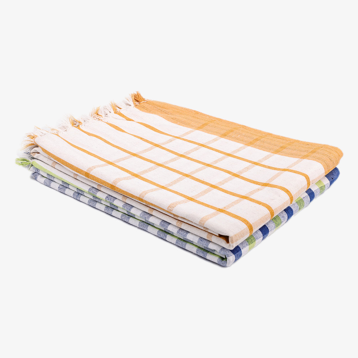 liya handloom multi color cotton bath towels/big towel combo pack of 2 (WHITE&YELLOW+GREEN&BLUE)