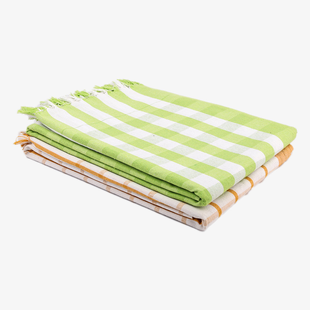 liya handloom multi color cotton bath towels/big towel combo pack of 2 (GREEN+WHITE&YELLOW)