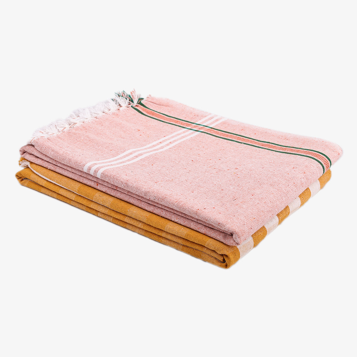 liya handloom multi color cotton bath towels/big towel combo pack of 2 (PEACH+YELLOW&WHITE)