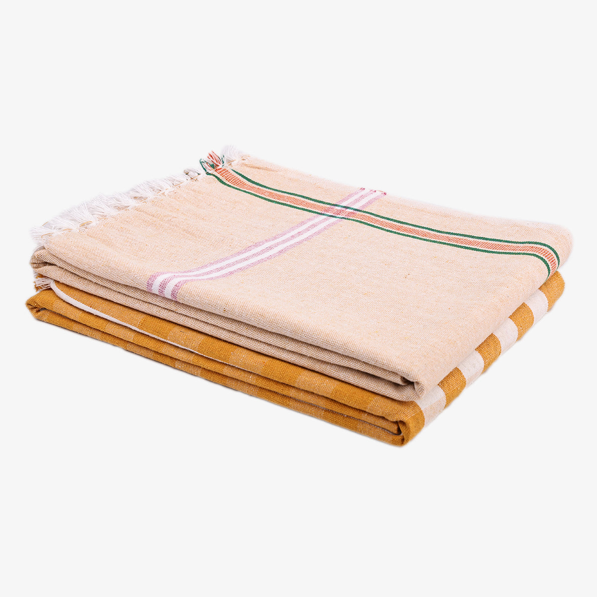 liya handloom multi color cotton bath towels/big towel combo pack of 2 (PEACH+YELLOW)