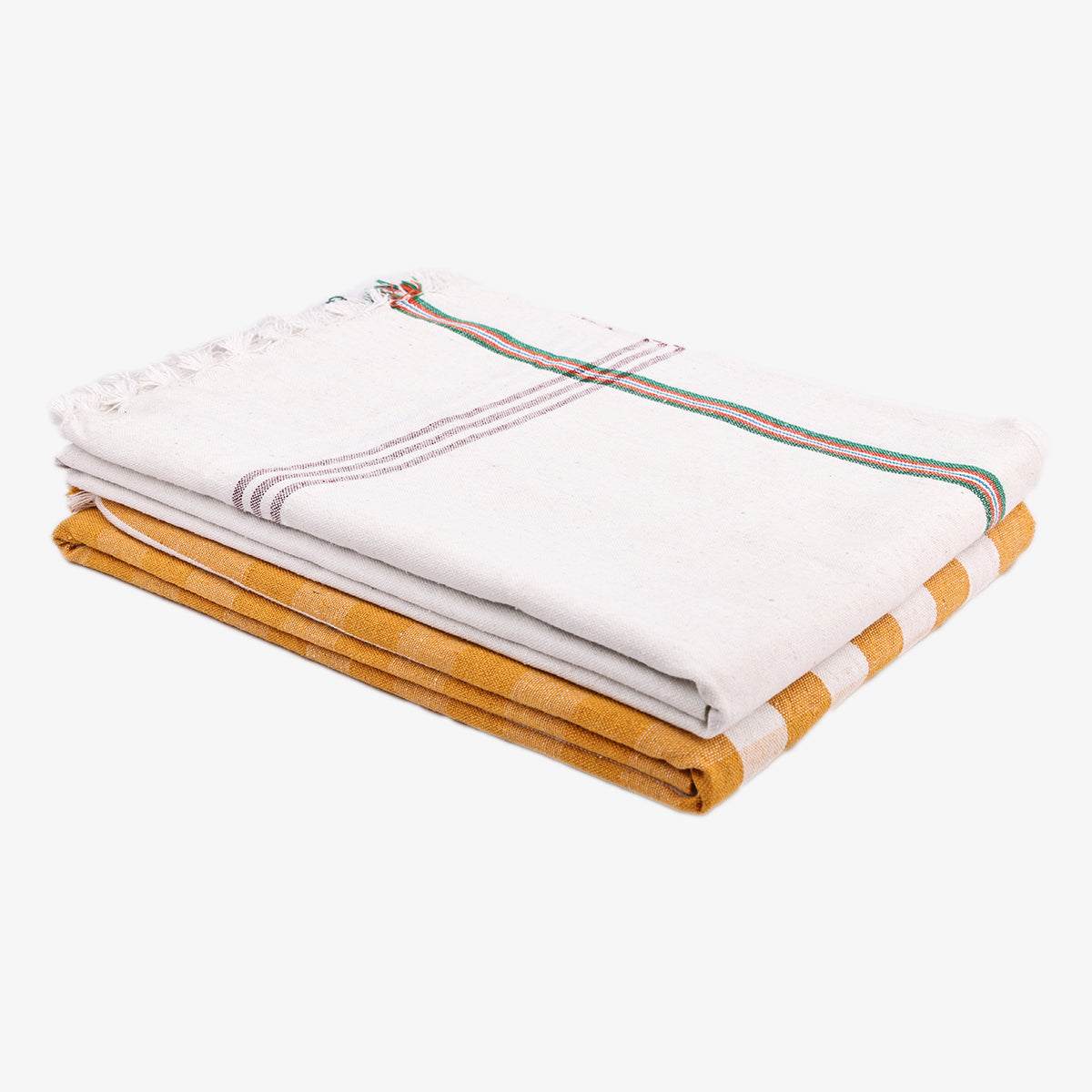 liya handloom multi color cotton bath towels/big towel combo pack of 2 (WHITE+YELLOW)