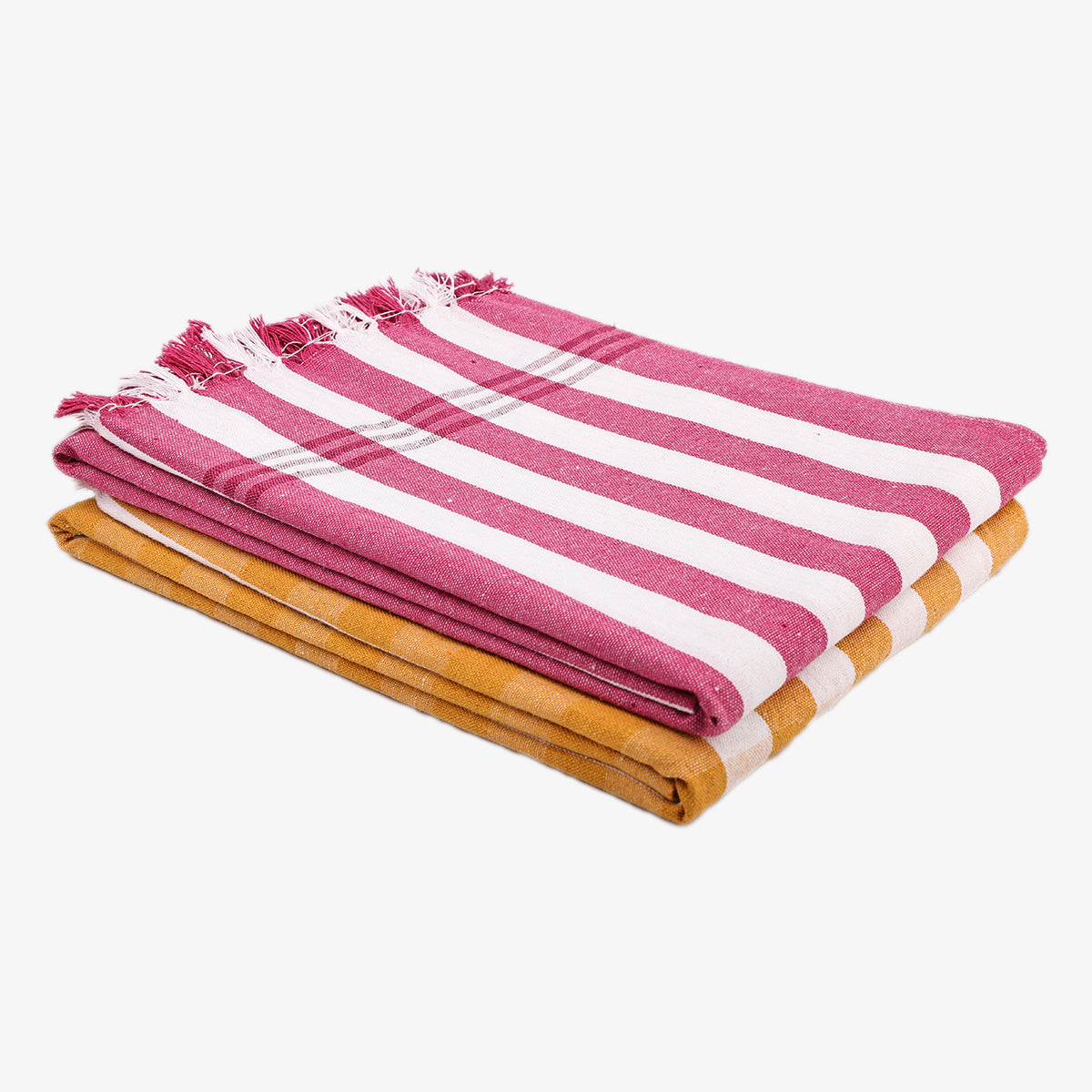 liya handloom multi color cotton bath towels/big towel combo pack of 2 (LIGHTPINK+YELLOW)