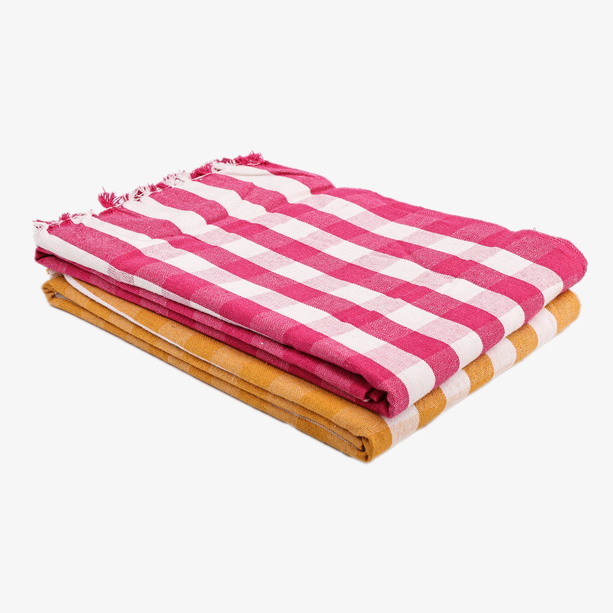 liya handloom multi color cotton bath towels/big towel combo pack of 2 (PINK+YELLOW)