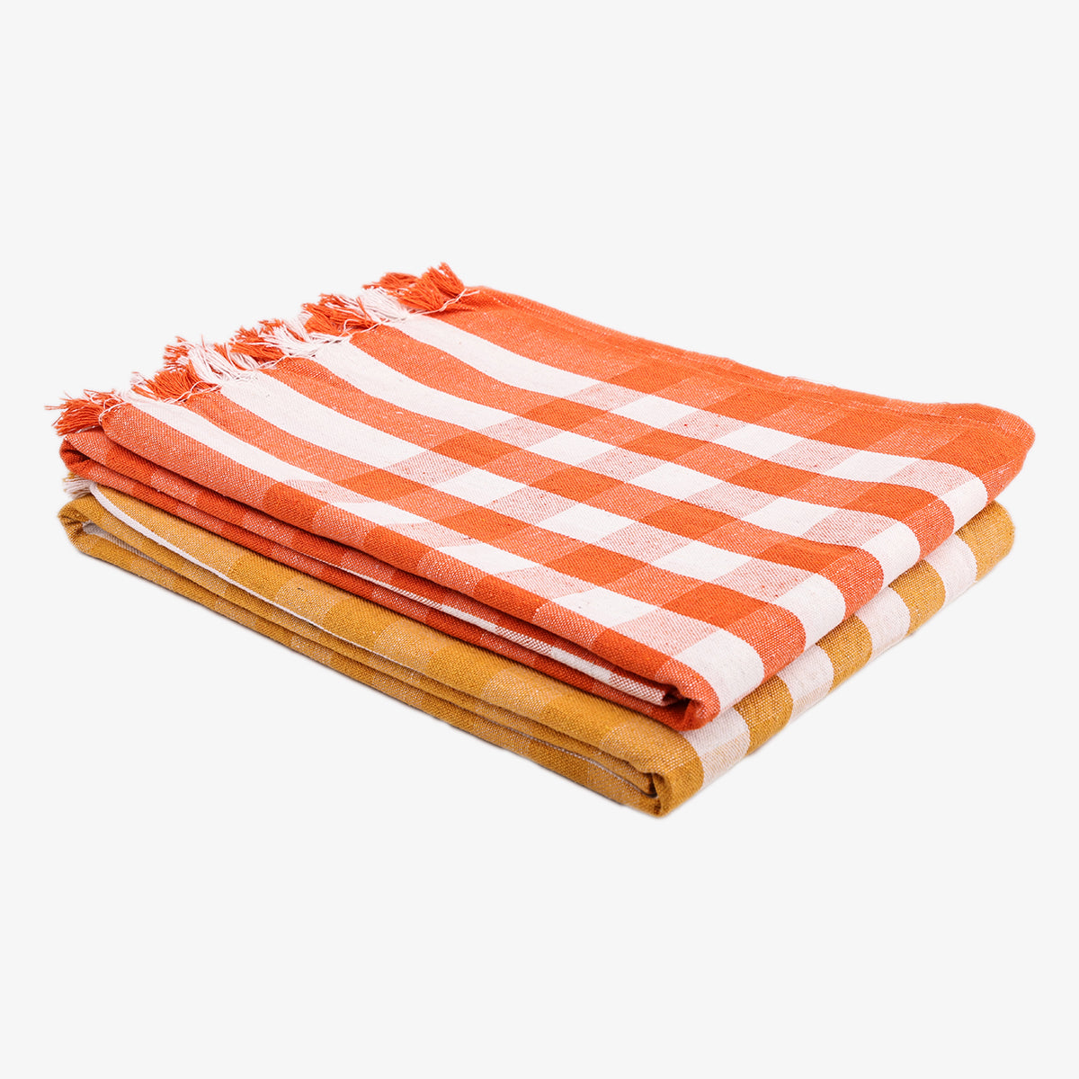 liya handloom multi color cotton bath towels/big towel combo pack of 2 (ORANGE+YELLOW)