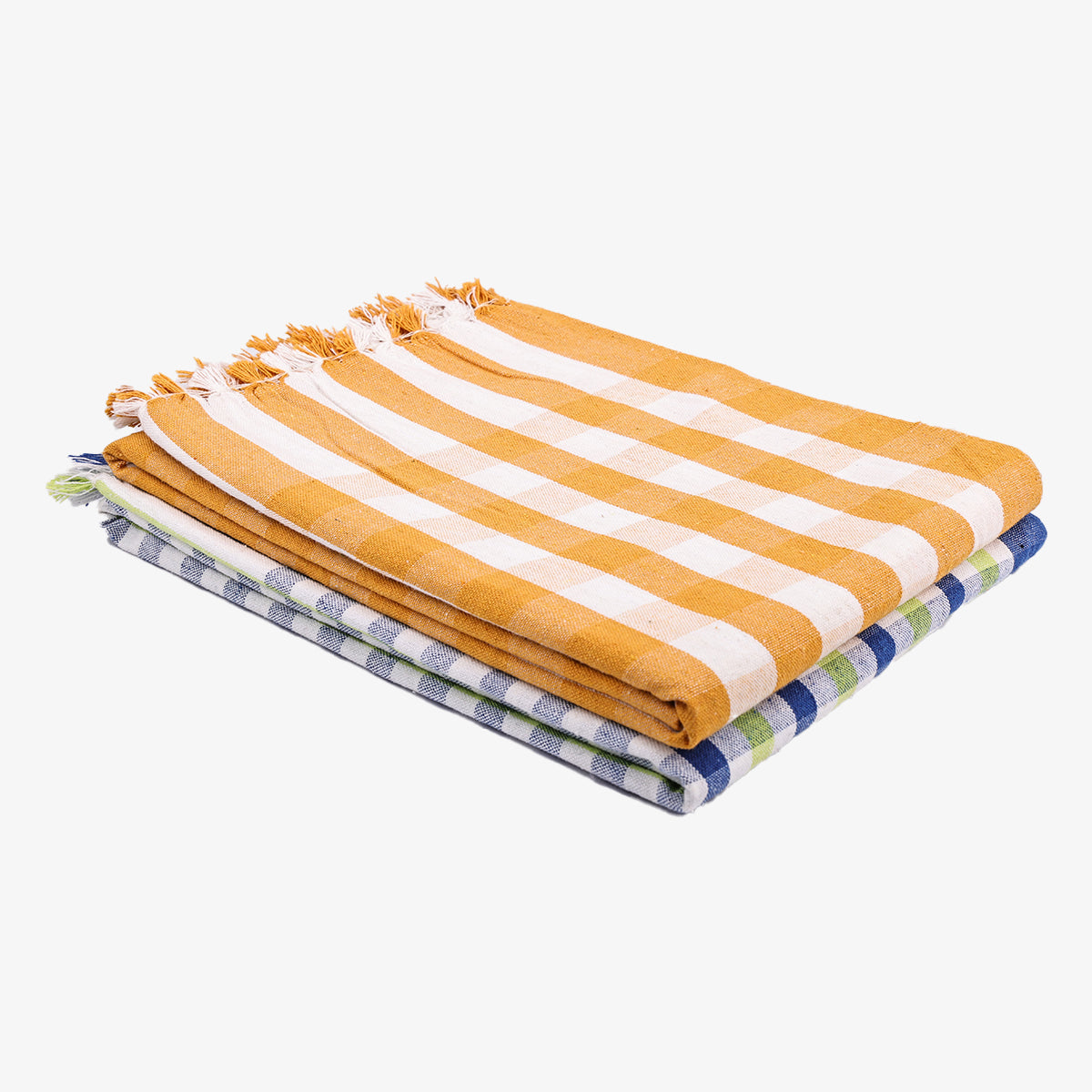 liya handloom multi color cotton bath towels/big towel combo pack of 2 (YELLOW+GREEN&BLUE)