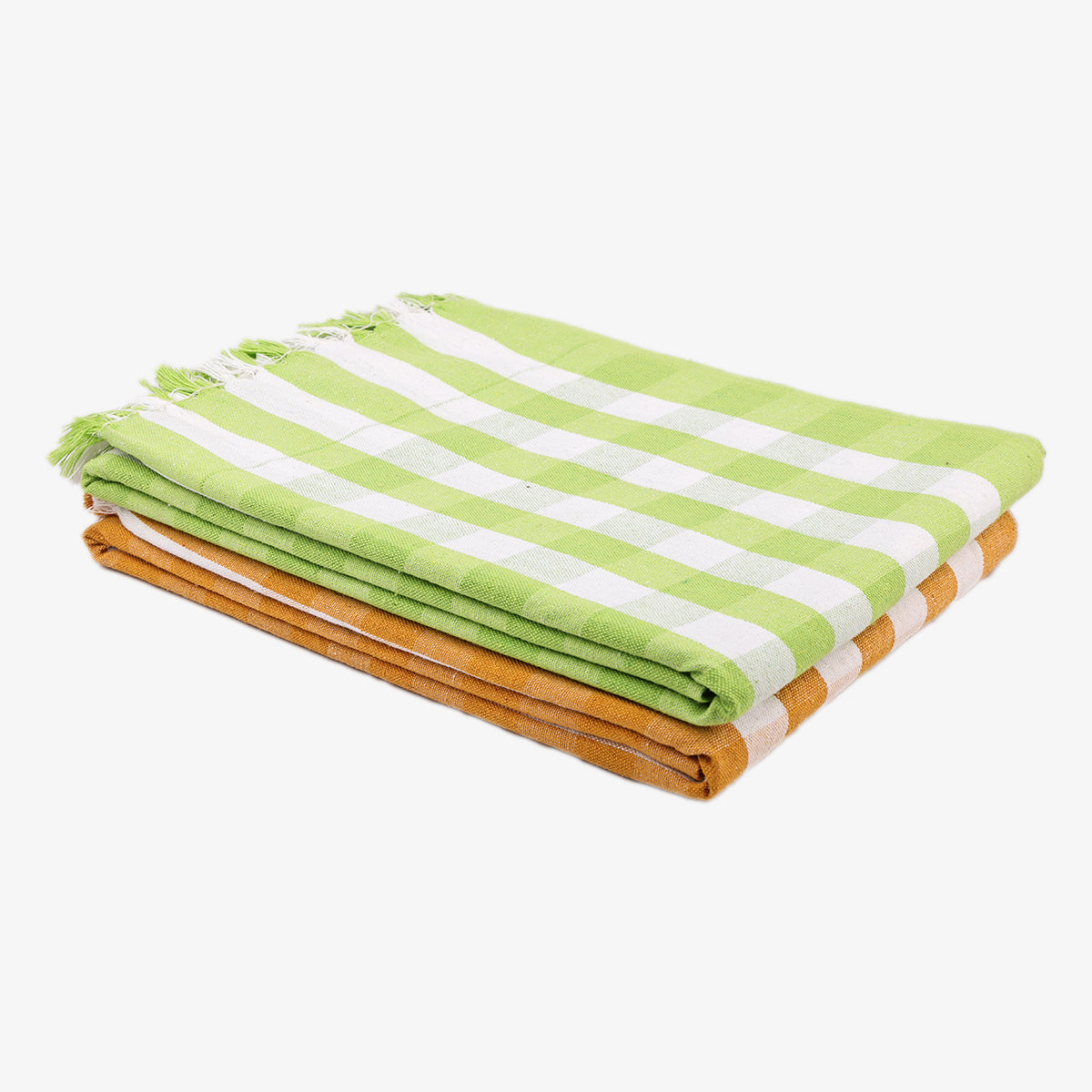 liya handloom multi color cotton bath towels/big towel combo pack of 2 (GREEN+YELLOW)