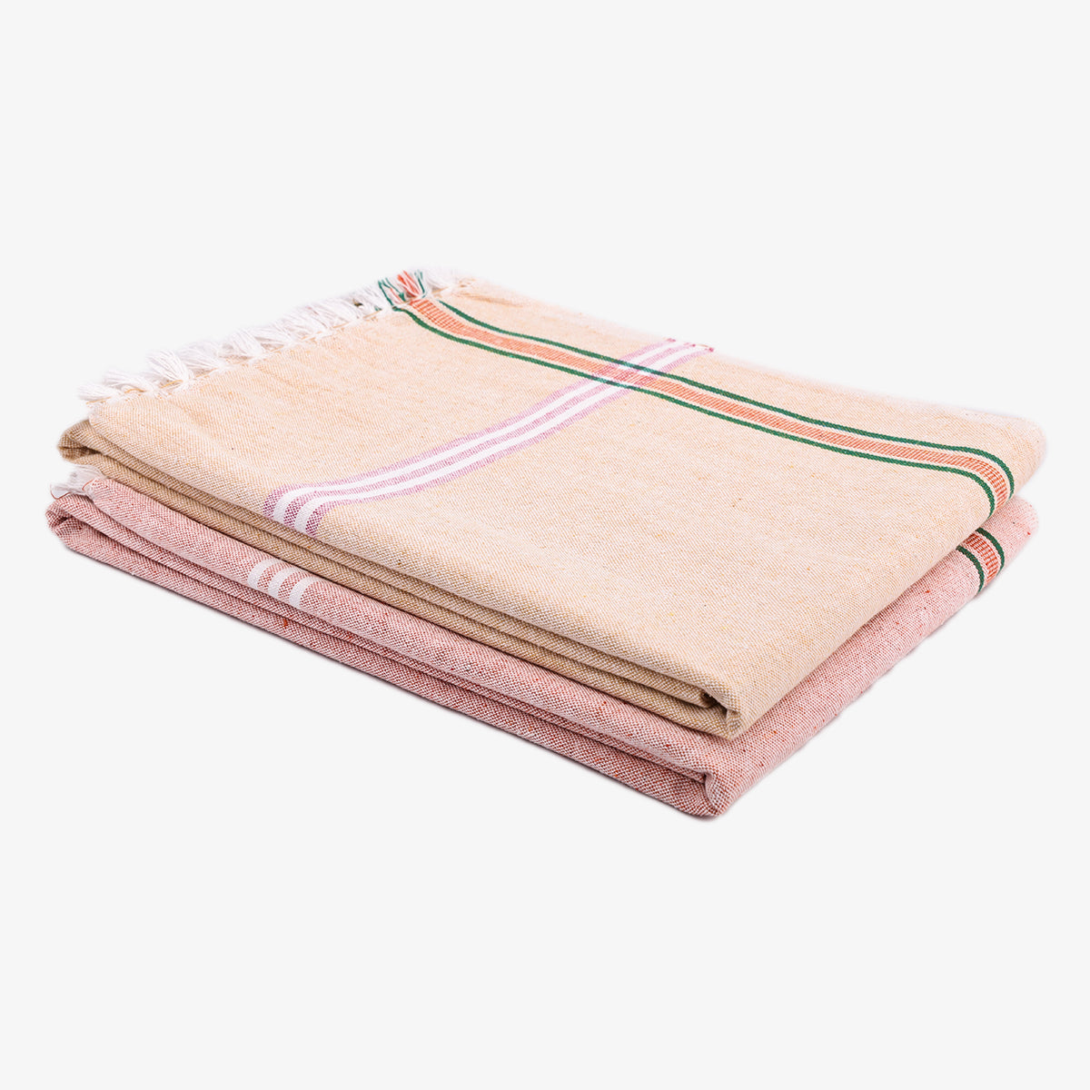 liya handloom multi color cotton bath towels/big towel combo pack of 2 (BLUE+PEACHH)