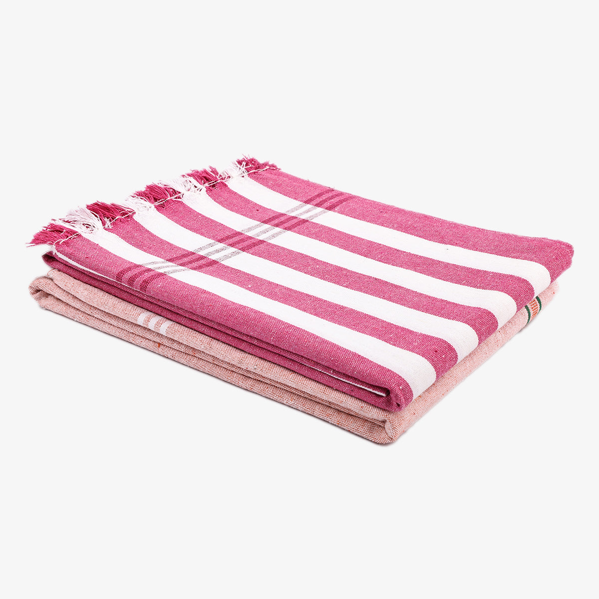 liya handloom multi color cotton bath towels/big towel combo pack of 2 (PINK+PEACH)