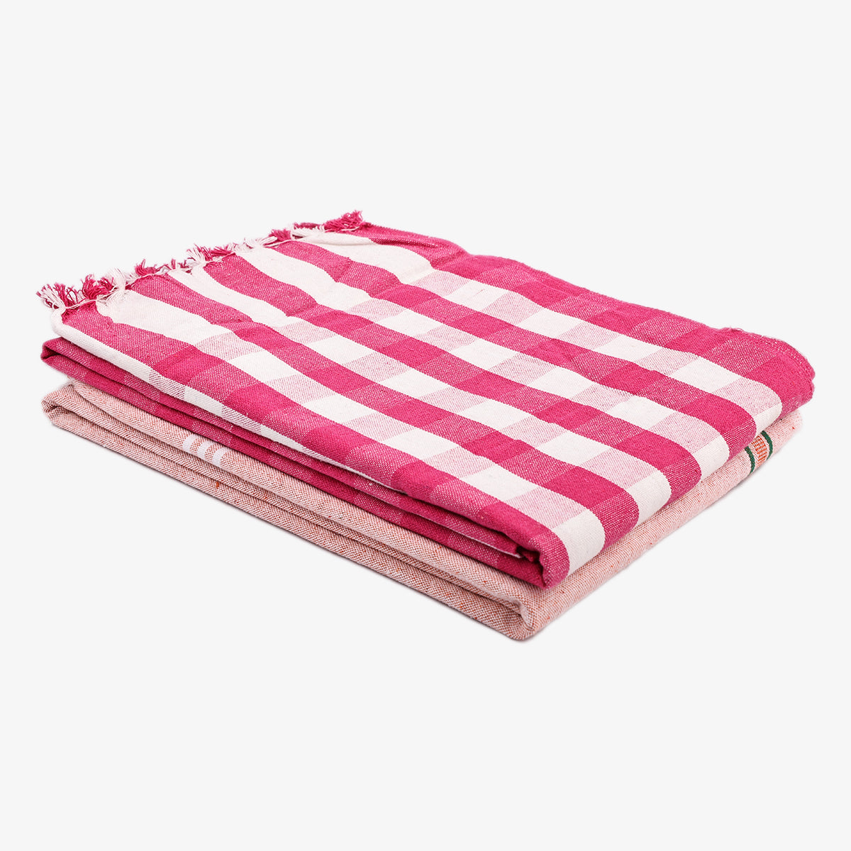 liya handloom multi color cotton bath towels/big towel combo pack of 2 (LIGHTPINK+PEACH)