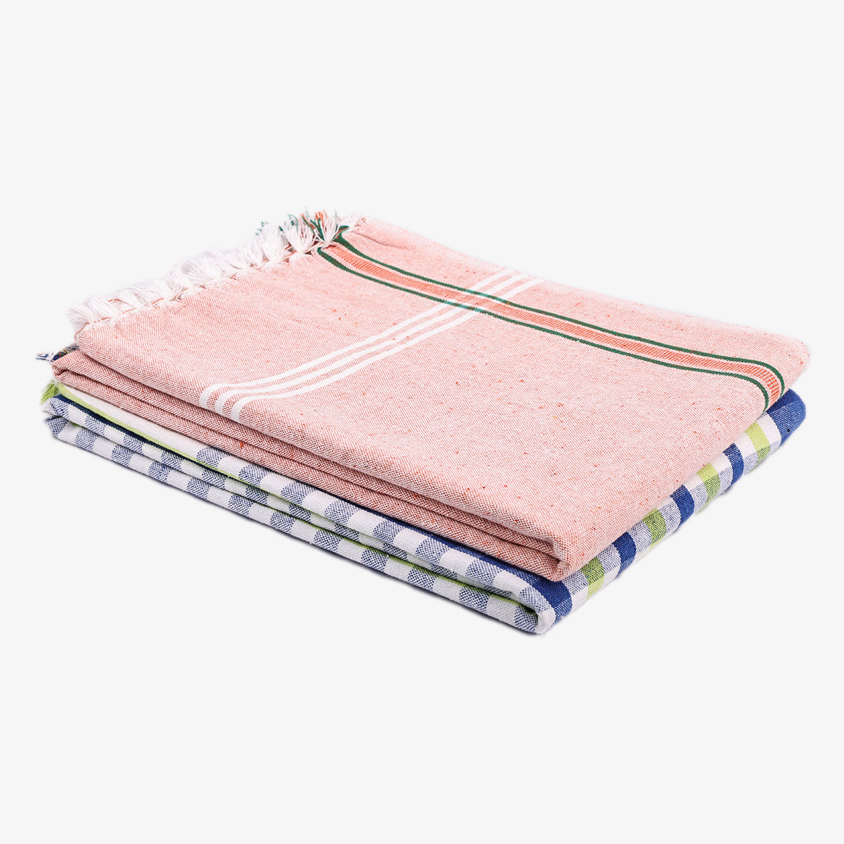 liya handloom multi color cotton bath towels/big towel combo pack of 2 (PEACHH+BLUE&GREEN)