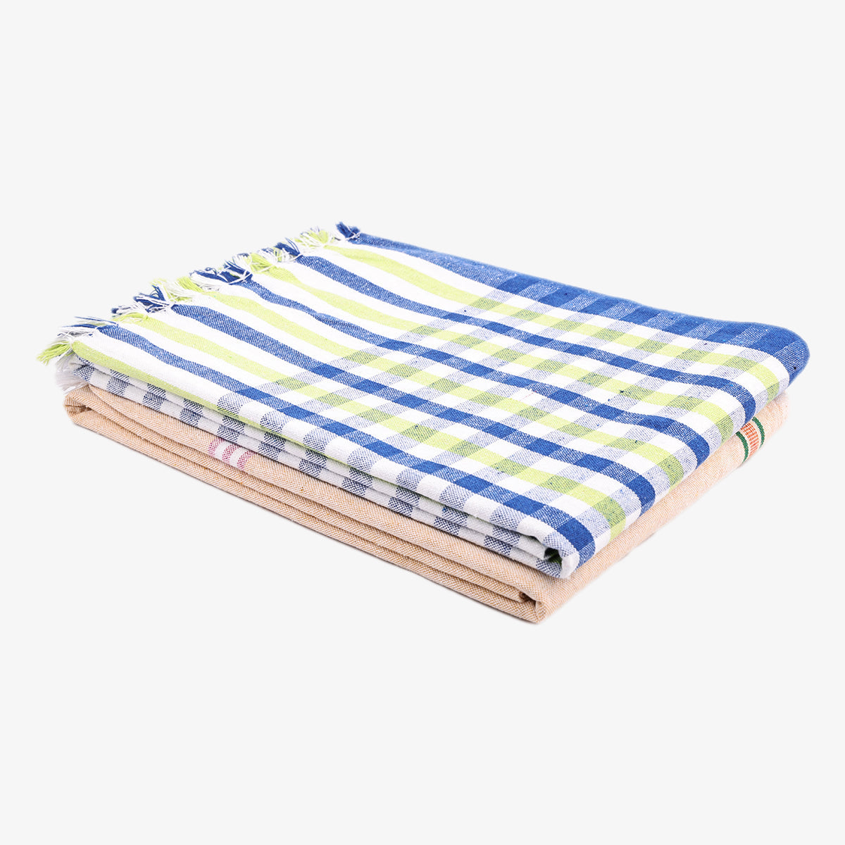 liya handloom multi color cotton bath towels/big towel combo pack of 2 (BLUE&GREEN+BLUE)