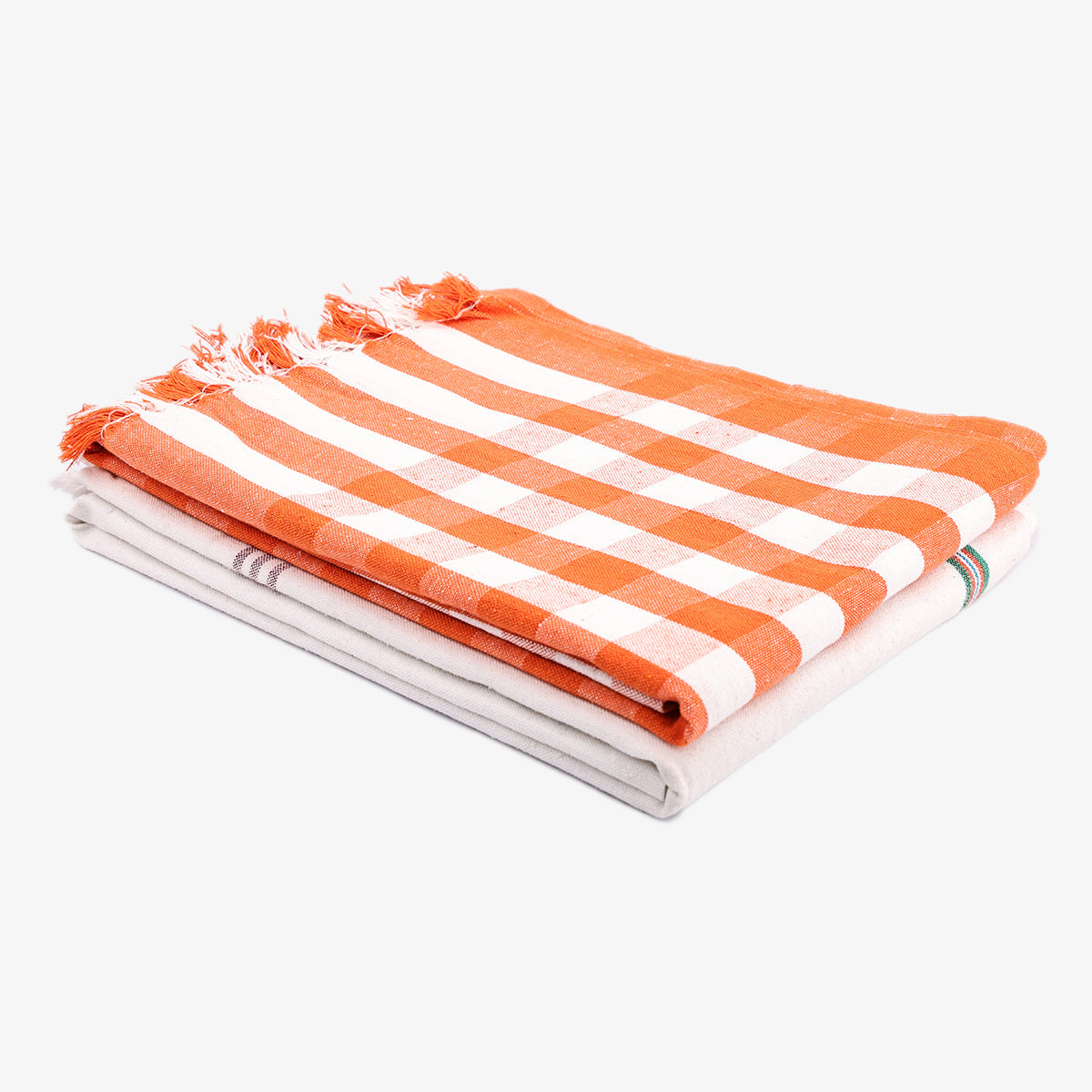 liya handloom multi color cotton bath towels/big towel combo pack of 2 (ORANGE+WHITE)