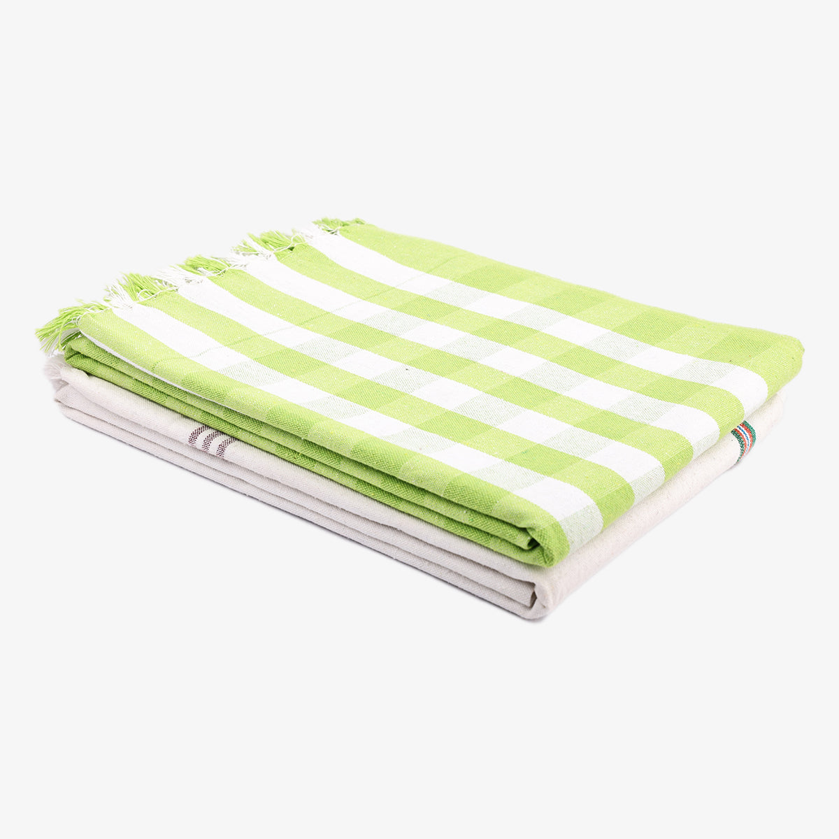 liya handloom multi color cotton bath towels/big towel combo pack of 2 (GREEN+WHITE)