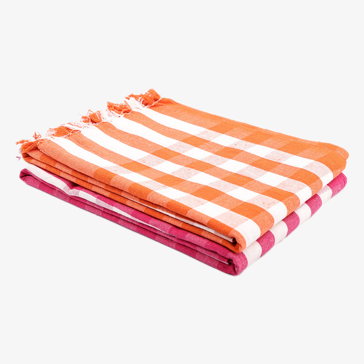 liya handloom multi color cotton bath towels/big towel combo pack of 2 (ORANGE+PINK)