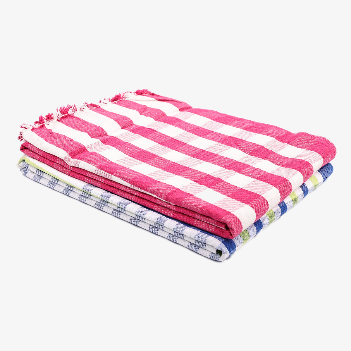 liya handloom multi color cotton bath towels/big towel combo pack of 2 (PINK+BLUE)