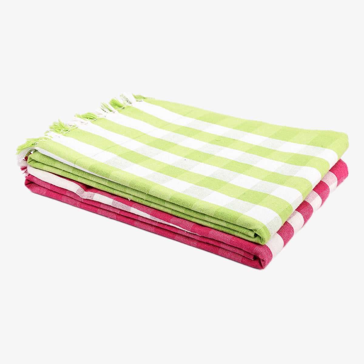 liya handloom multi color cotton bath towels/big towel combo pack of 2 (GREEN+PINK)