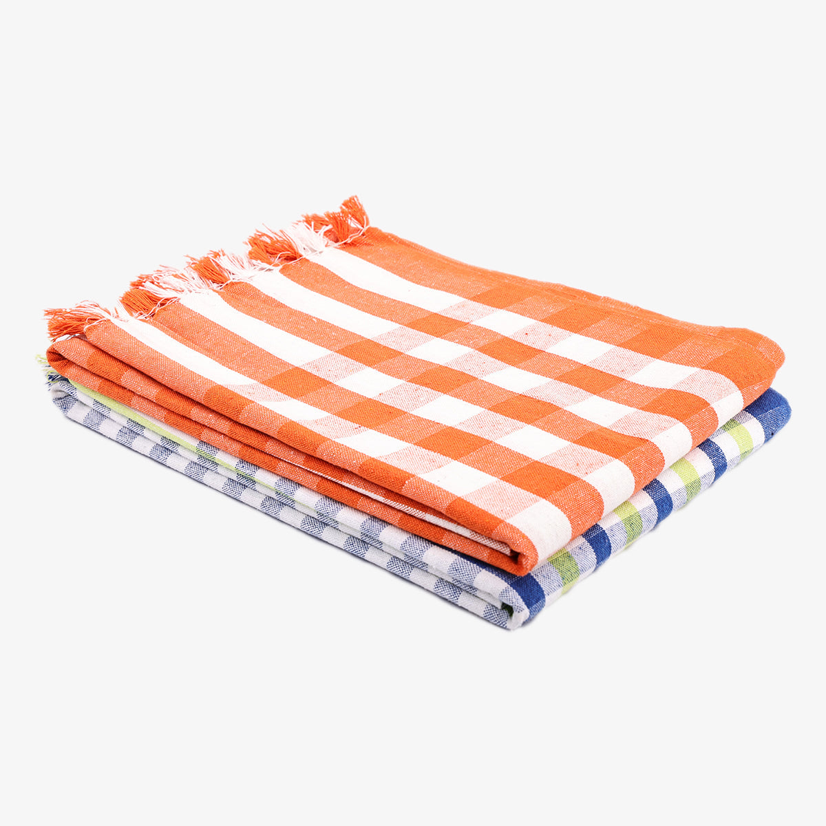 liya handloom multi color cotton bath towels/big towel combo pack of 2 (ORANGE+BLUE)