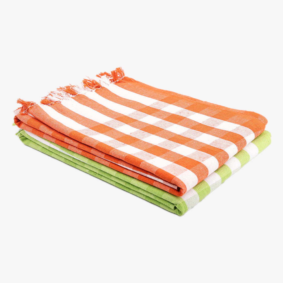 liya handloom multi color cotton bath towels/big towel combo pack of 2 (ORANGE+GREEN)