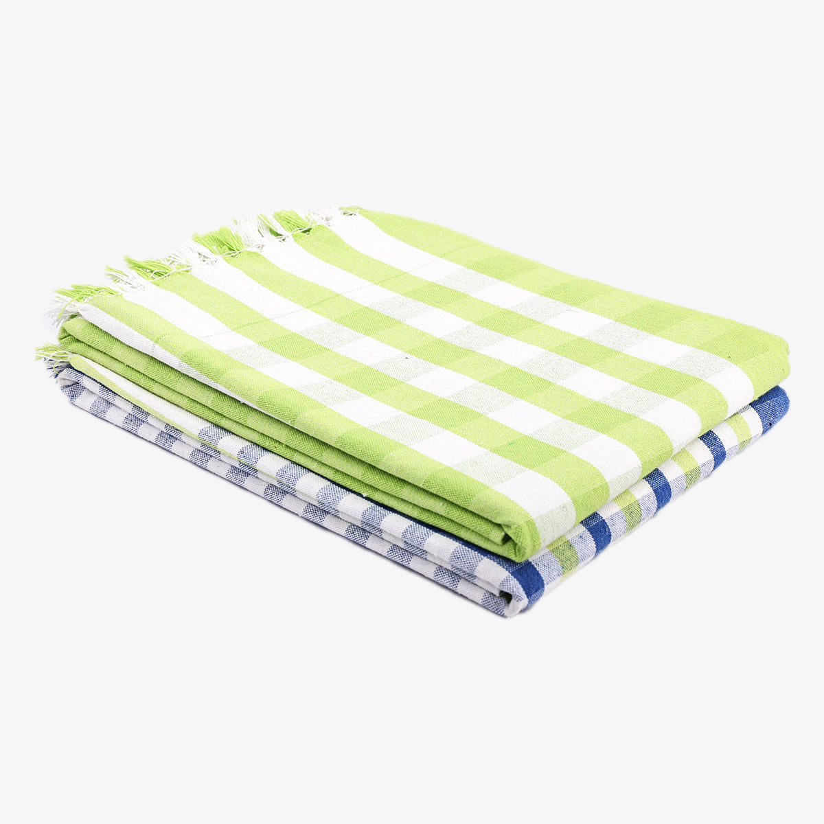 liya handloom multi color cotton bath towels/big towel combo pack of 2 (GREEN+BLUE)