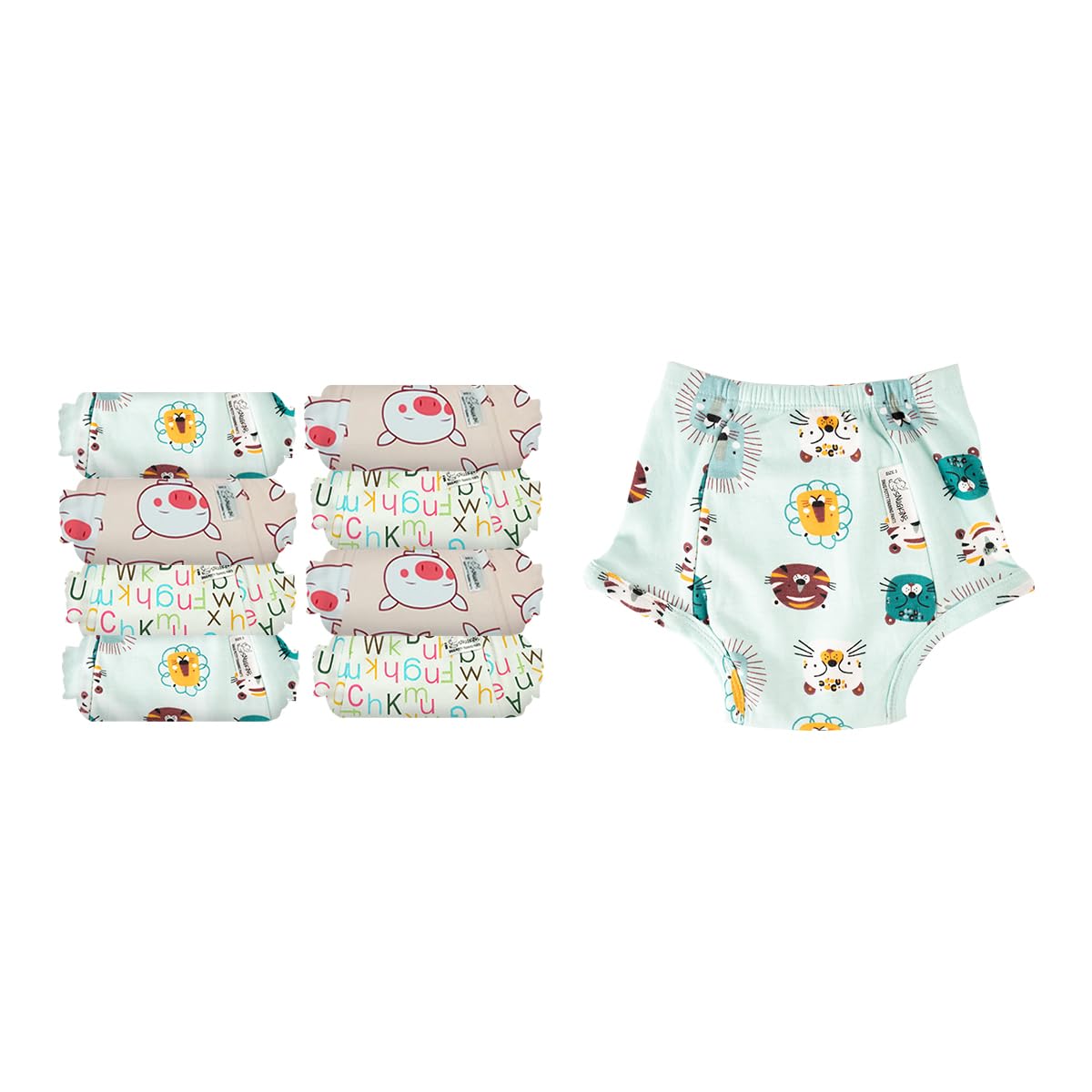 Snugkins - Snug Potty Training Pull-up Pants for Babies/ Toddlers/Kids. Reusable Potty Training Underwear for Girls and Boys. 100% Cotton. (Size 2, Fits 2 - 3 years) - Pack of 9 - Snug Farm & Kindergarten Tales