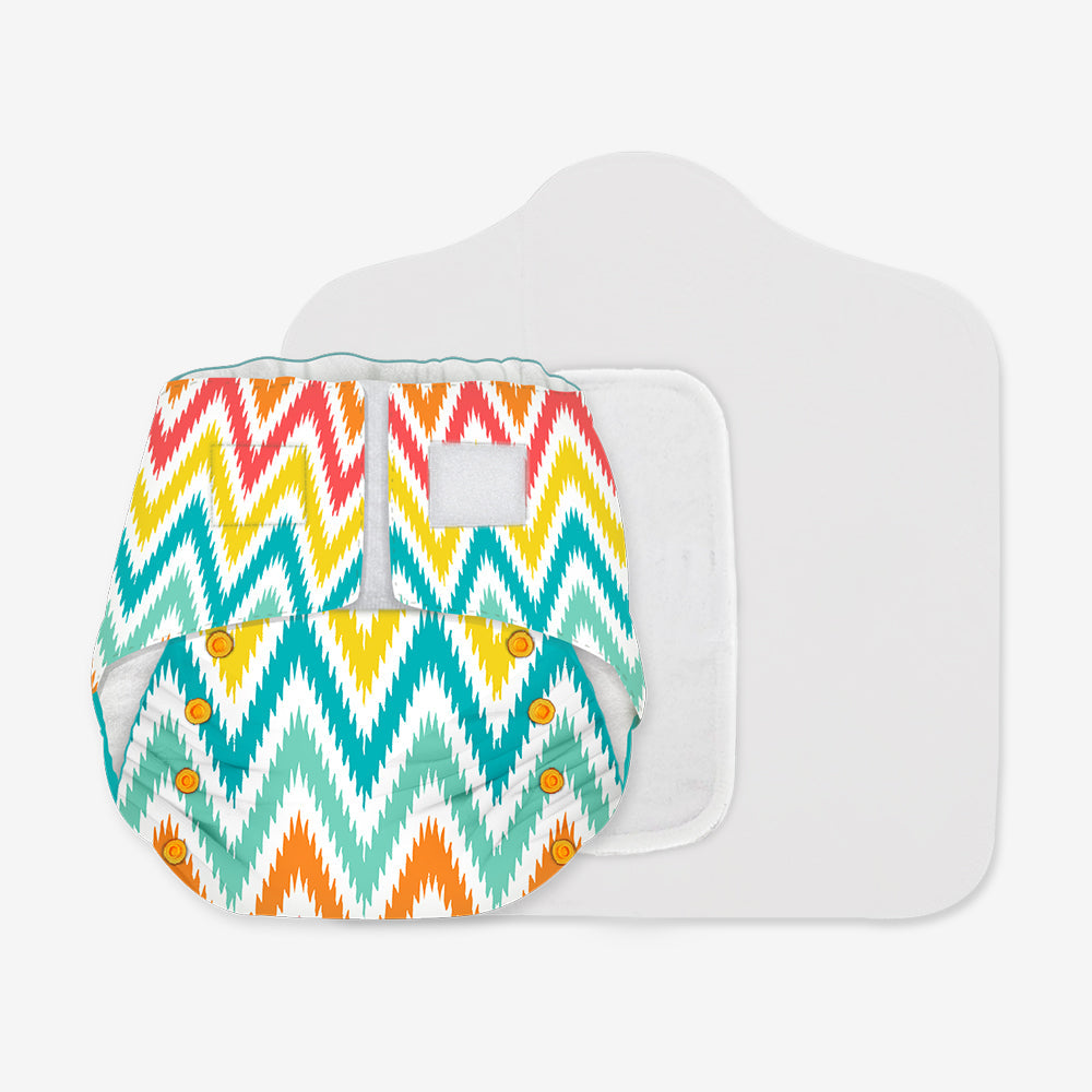 Snugkins -Newborn Bliss - Reusable,Waterproof & Washable Cloth Diapers for Newborn babies, Contains 1 Diaper, 1 Wet-Free Organic Cotton Pad & 1 Booster Pad - Fits 2.5kg – 7kg - Macaroon Ikat