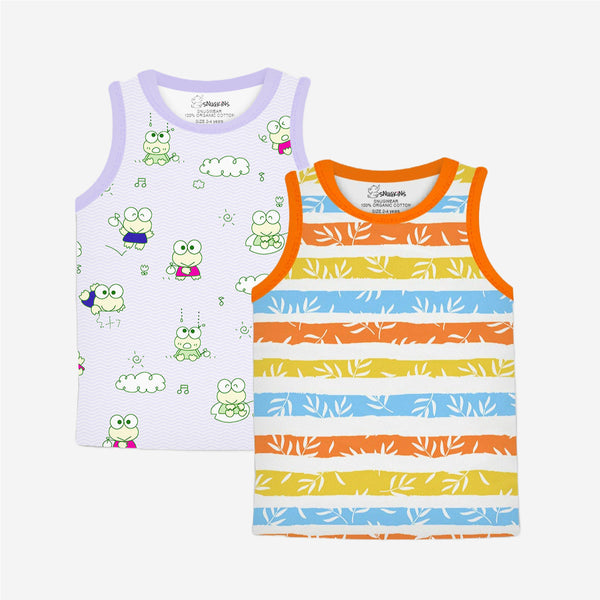 Snugwear 100% Organic Cotton Sleeveless T Shirts Top Set for Kids, Toddlers, Boys and Girls (Size 1, Fits 1-2 Years) | Set of 2