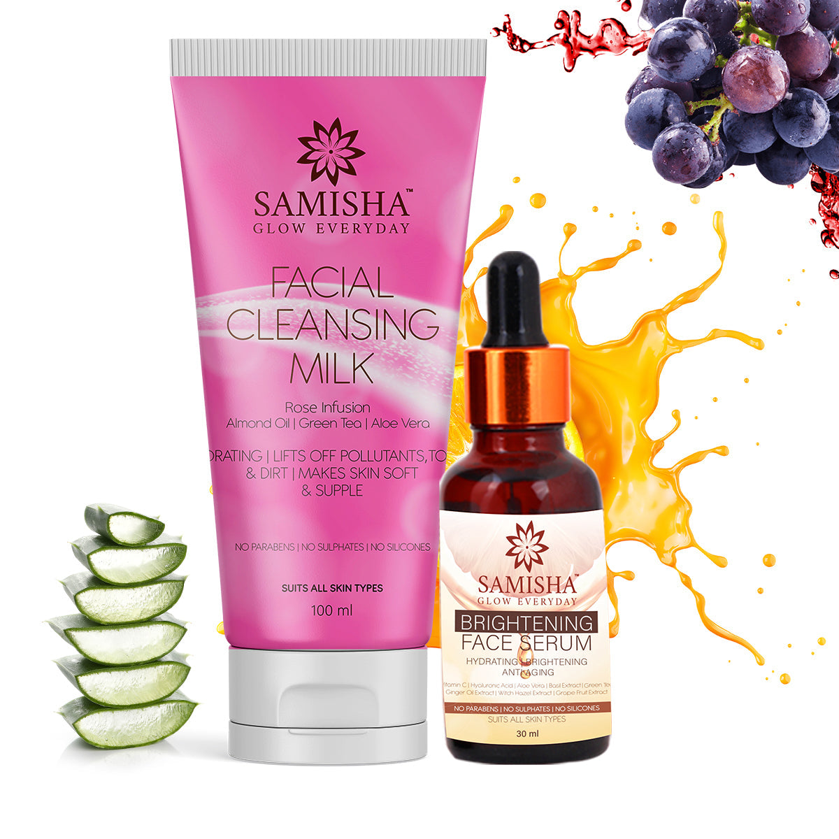 Samisha Organic Facial Cleansing Milk and Vitamin c Face Serum Combo Pack