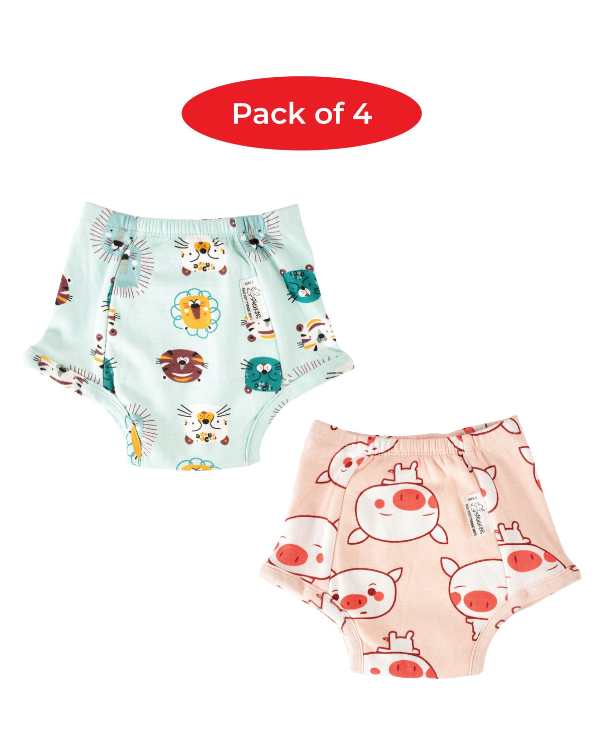 Snugkins - Snug Potty Training Pull-up Pants for Babies/ Toddlers/Kids. Reusable Potty Training Underwear for Girls and Boys. 100% Cotton. (Size 3, Fits 3 - 4 years) - Pack of 4 - Snug Farm