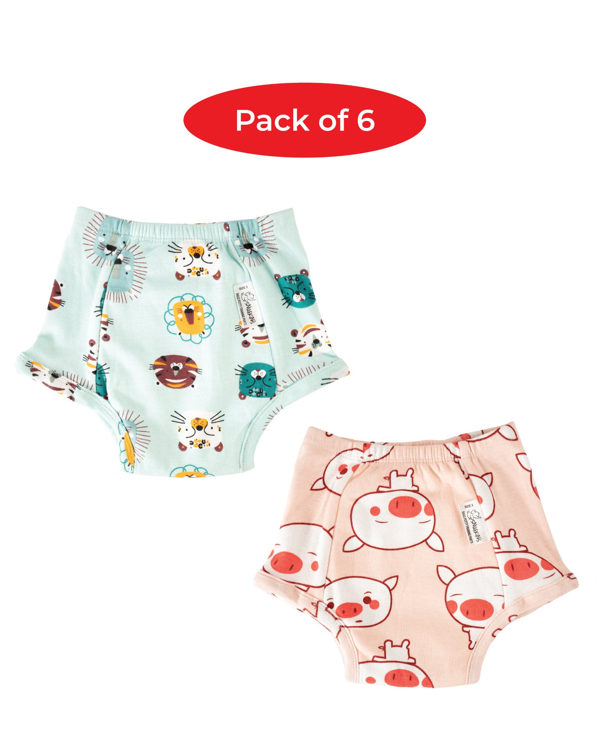 Snugkins - Snug Potty Training Pull-up Pants for Babies/ Toddlers/Kids. Reusable Potty Training Underwear for Girls and Boys. 100% Cotton. (Size 1, Fits 1 - 2 years) - Pack of 6 - Snug Farm