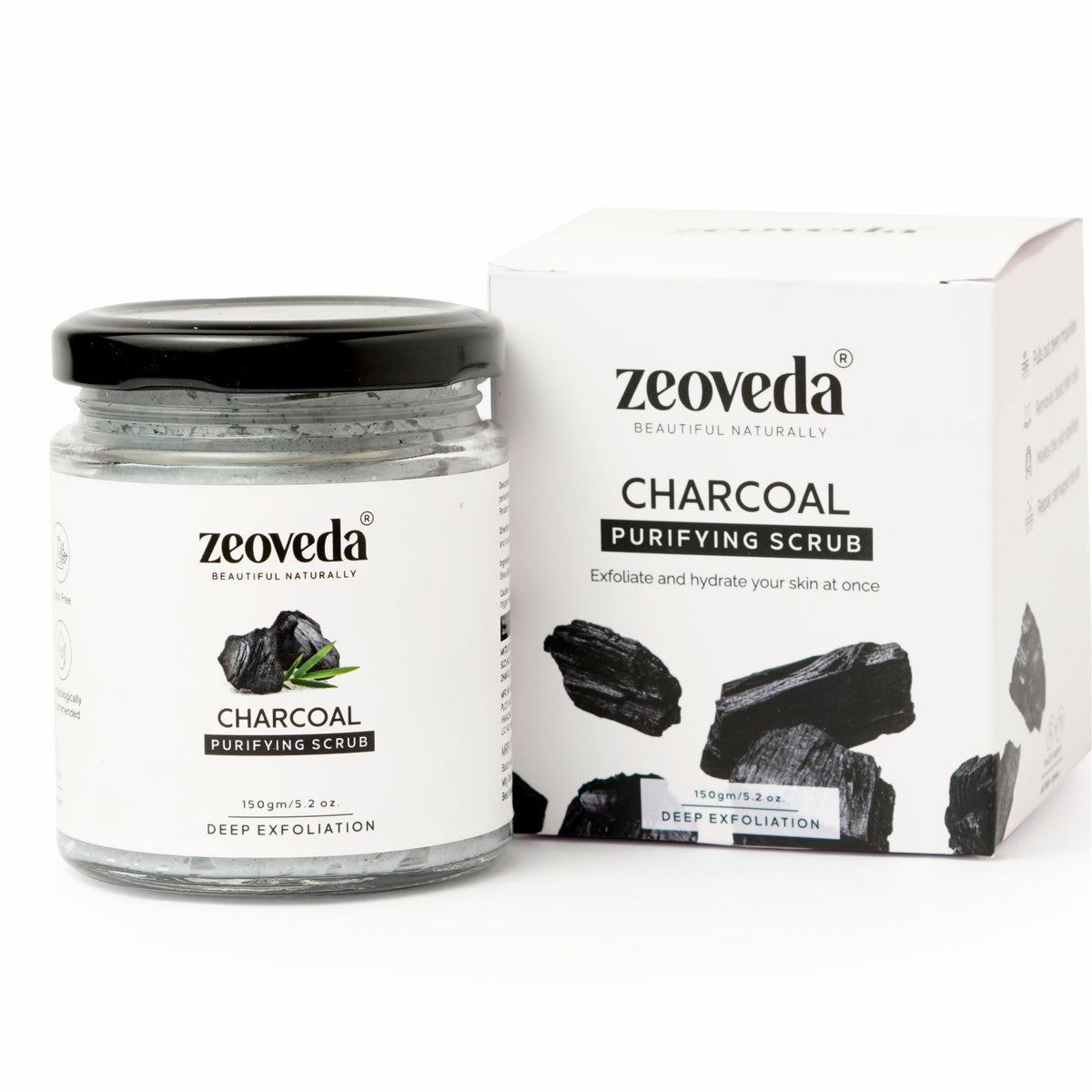 Zeoveda Natural Activated Charcoal Face & Body Scrub For Deep Skin Pore Cleaning | Removes Dirt & Impurities | Toxin and Cruelty Free | Anti-Pollution Scrub For Men and Women