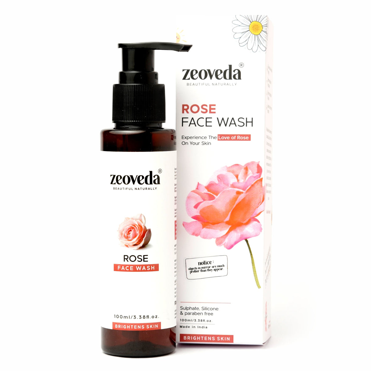 Zeoveda Natural Rose Facewash for Women and Men with Vitamin E & Rose Essential Oil | Moisturizing & Skin Brightening | Skin Revitalizing and Illuminating Facial Wash | SLS & Paraben Free