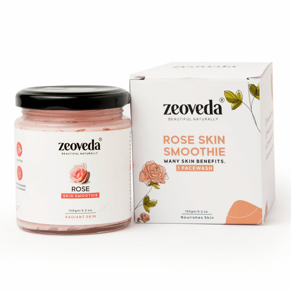 Zeoveda Natural Rose Skin Smoothie Facewash with Rose Essential Oil and Shea Butter For Dry Skin gives Glowing & Supple Skin | SLS & Paraben Free for Both Men & Women