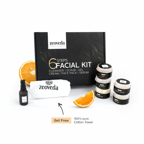Zeoveda Glam Up Vitamin A & C Facial Kit for Men & Women | De Tan | Cleansing | Sulphate & Paraben-Free | 6 Easy Steps + Free Towel