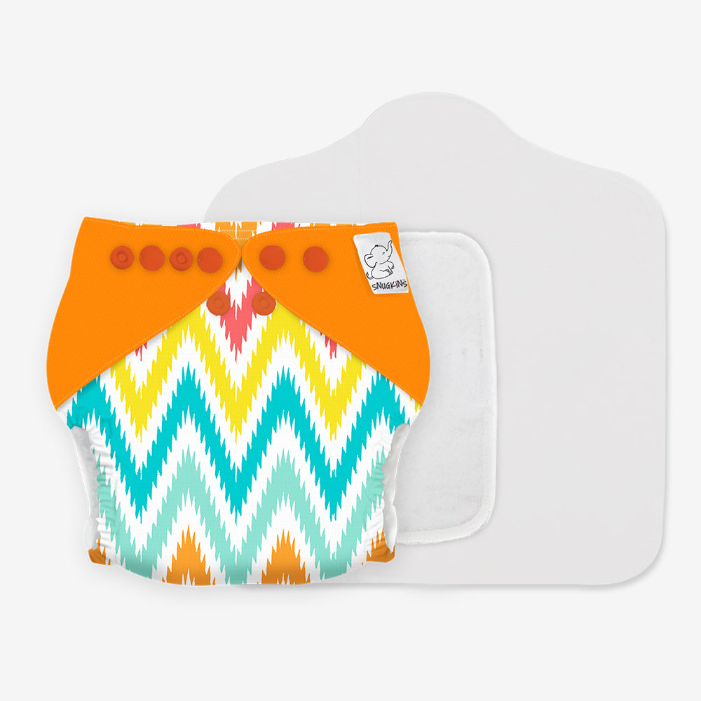 Snugkins -New Age Reusable, Waterproof & Washable Cloth Diapers for Babies (0-2 years).Contains 1 Diaper, 1 Wet-Free Organic Cotton Pad & 1 Booster Pad. Fits 5kg - 14kg babies – Macaroon Ikat