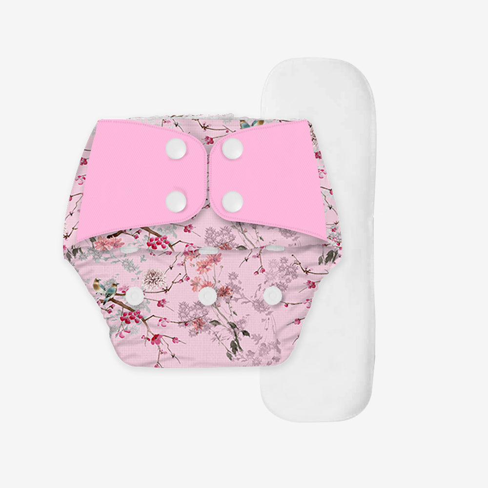 Regular Diaper by Snugkins -Freesize Reusable, Waterproof & Washable Cloth Diapers for day time use.Contains 1 Pocket Diaper & 1 Wet-Free Microfiber Terry Soaker (Fits babies 5-17kgs) - Blooming Dale