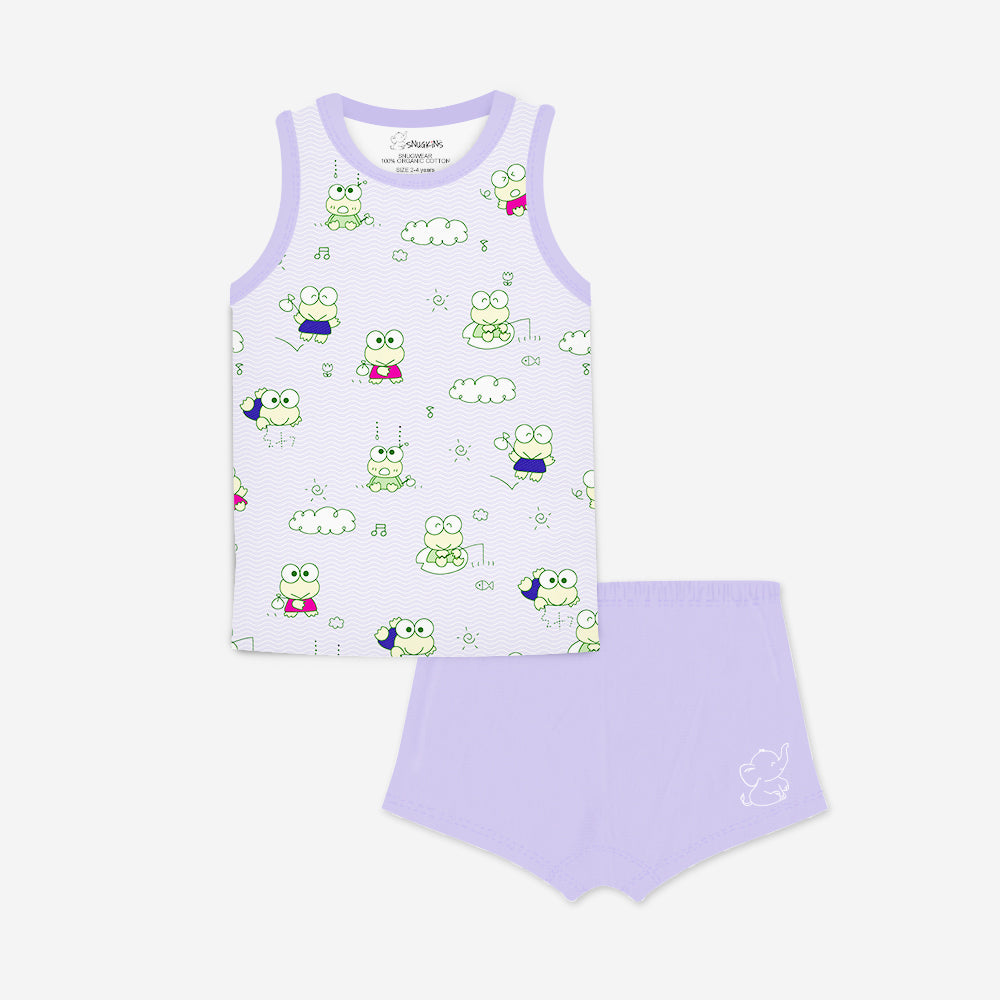 Snugkins Snugwear– 100% Organic Cotton Sleeveless T Shirts Top and Shorts Set for Kids,Toddlers, Boys and Girls (Size 2 ,Fits 2-4 Years) – Frog - Jumping Joy