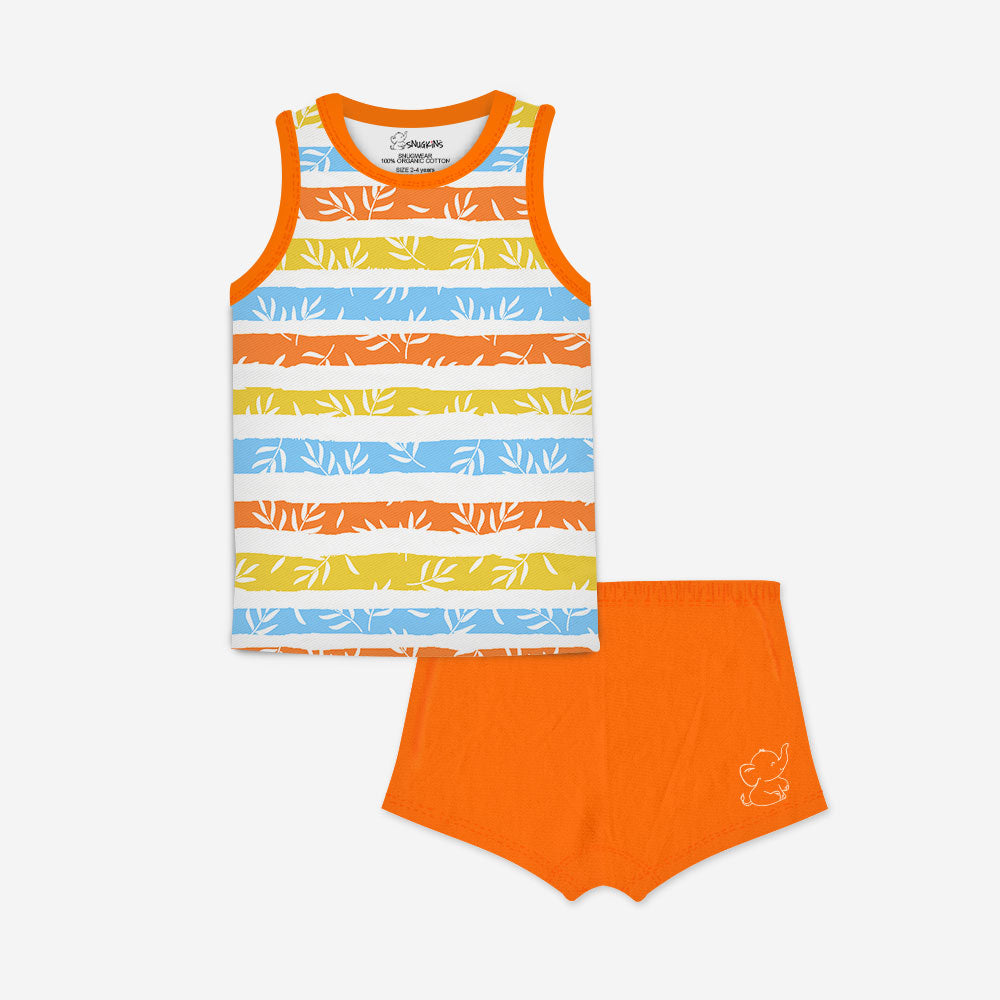 Snugkins Snugwear– 100% Organic Cotton Sleeveless T Shirts Top and Shorts Set for Kids,Toddlers, Boys and Girls (Size 1 ,Fits 1-2 Years) – Stripes - Fun Stripes