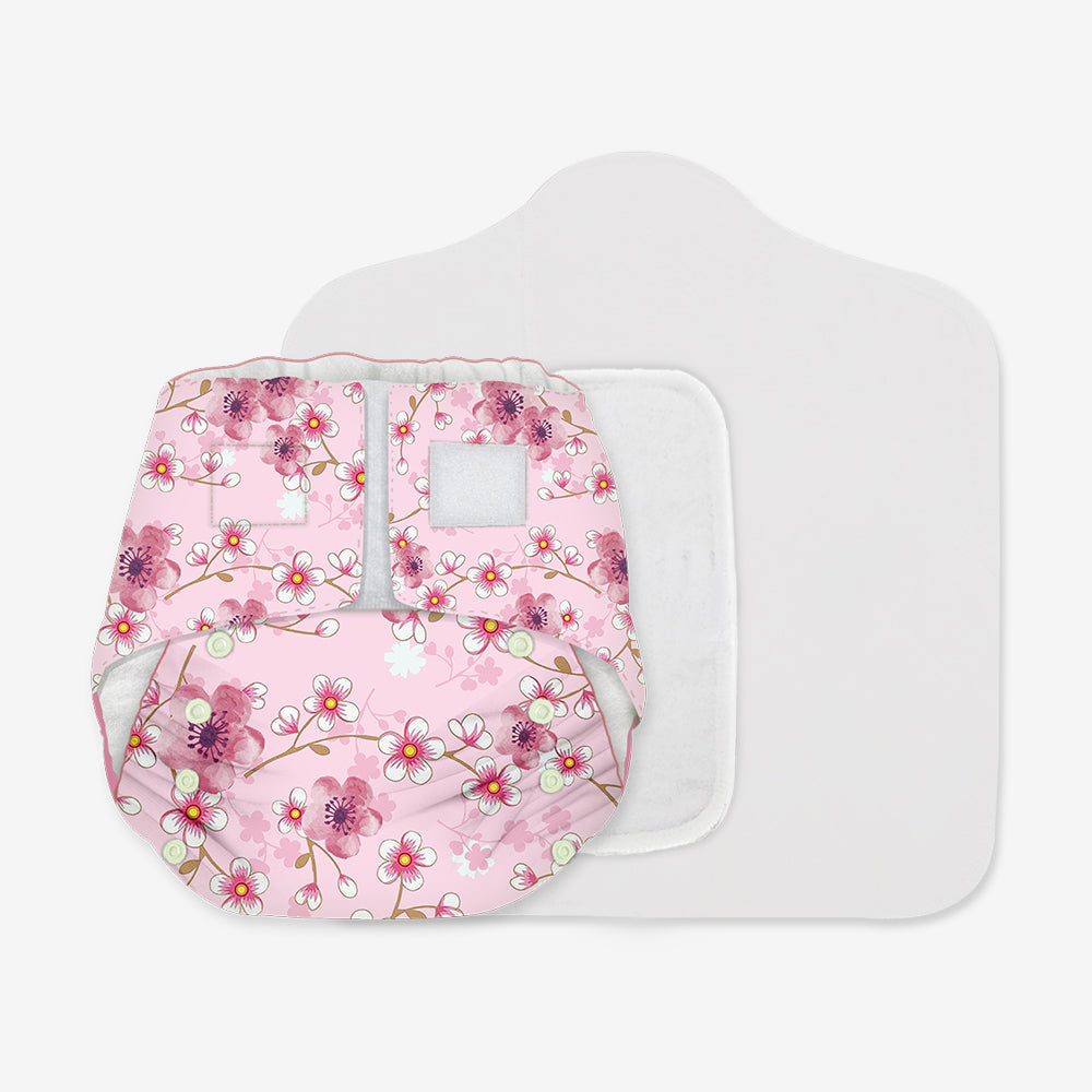 Snugkins - Newborn Bliss - Reusable, Waterproof & Washable Cloth Diapers for Newborn babies (2.5kg – 7kg) Contains 1 Diaper, 1 Wet-Free Organic Cotton Pad & 1 Booster Pad – Fits 2.5kg – 7kg - Sakura