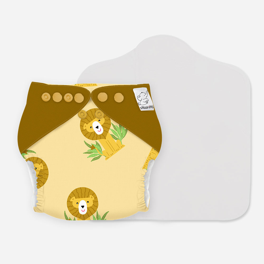 Snugkins -New Age Reusable, Waterproof & Washable Cloth Diapers for Babies (0-2 years).Contains 1 Diaper, 1 Wet-Free Organic Cotton Pad.  Fits 5kg - 14kg babies – Lion Hearted