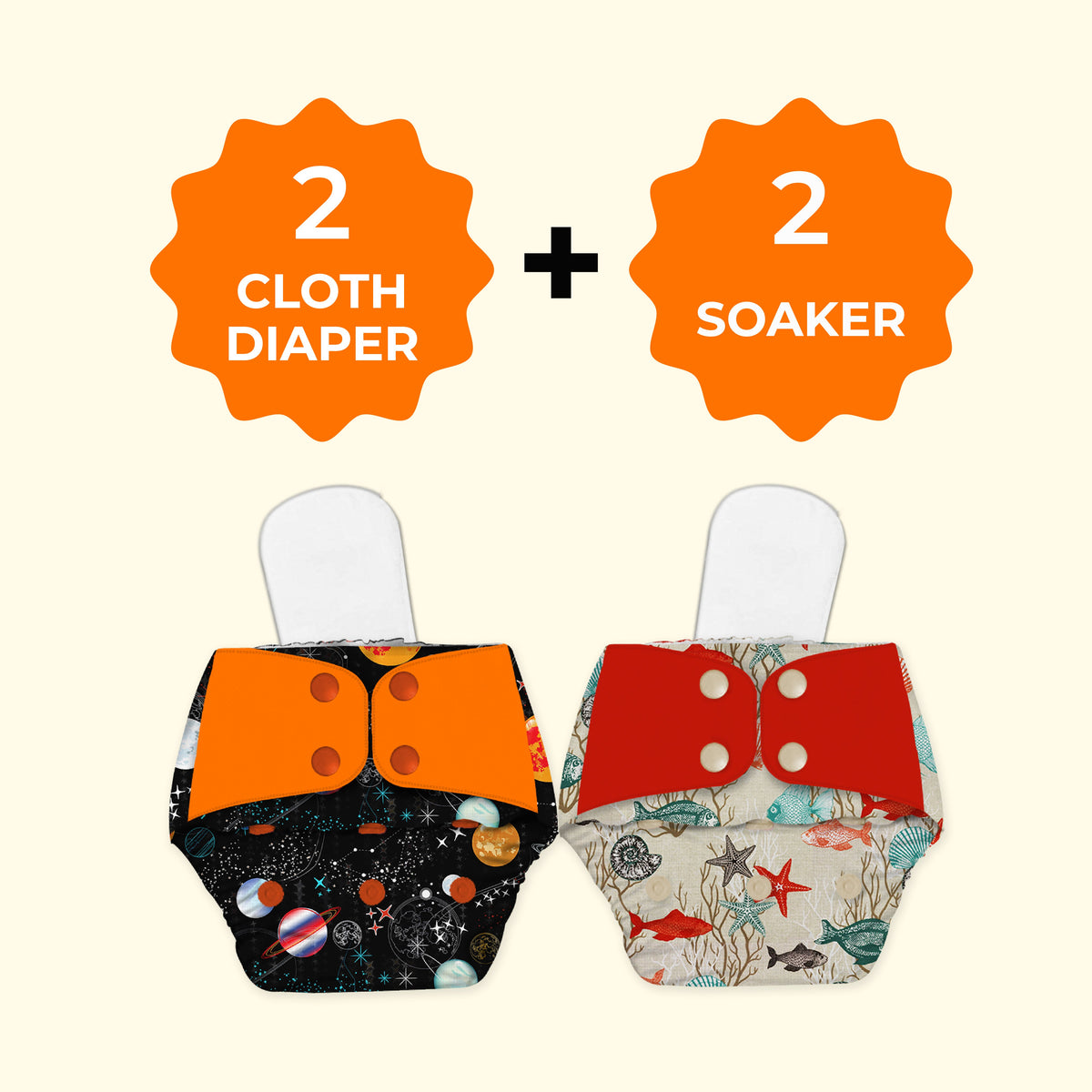 Regular Diaper by Snugkins - Freesize Reusable, Waterproof & Washable Cloth Diapers for day time use. Contains 2 Pocket Diaper & 2 Wet-Free Microfiber Terry Soaker (Fits babies 5-17kgs)