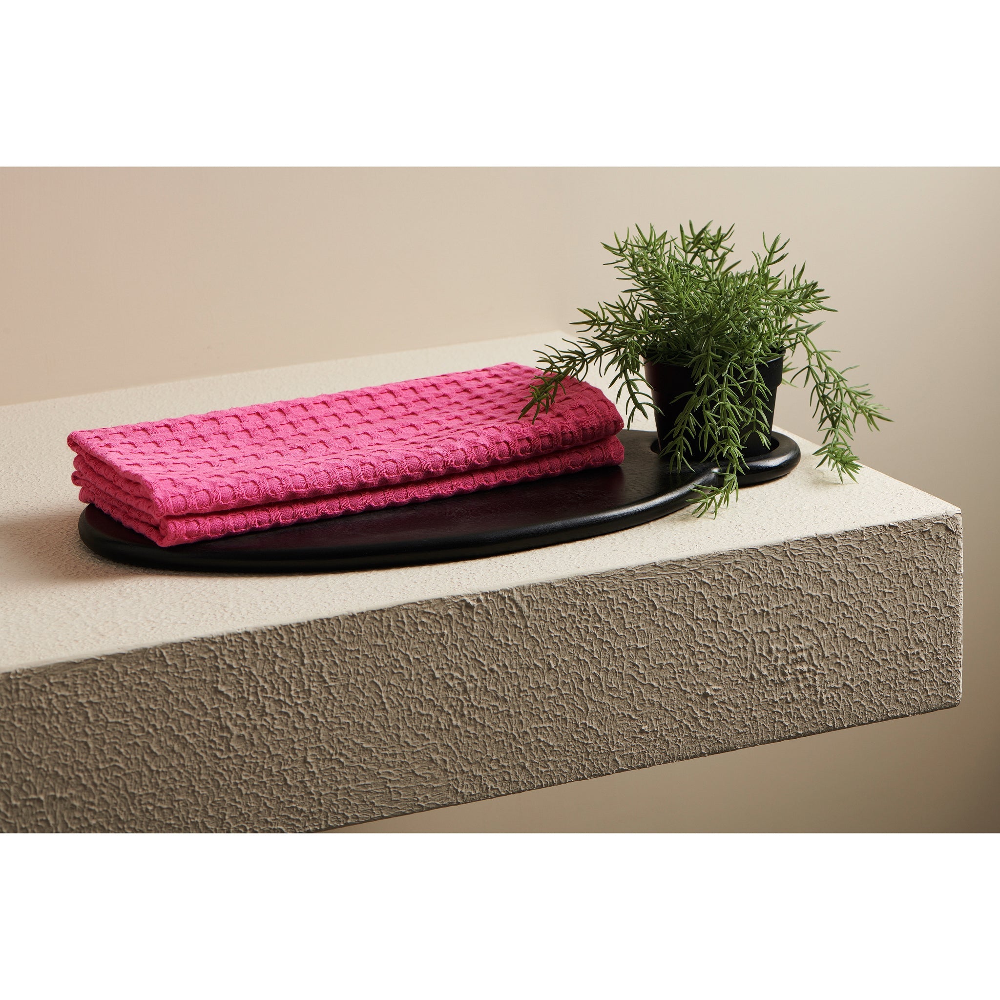 Crayon Solid Textured Waffle Bath Towel -rose