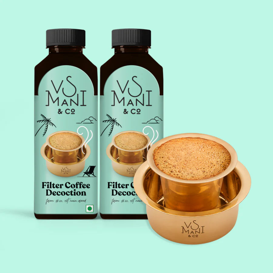 Brass Dawara Set & Filter Coffee Decoction - 2 bottles