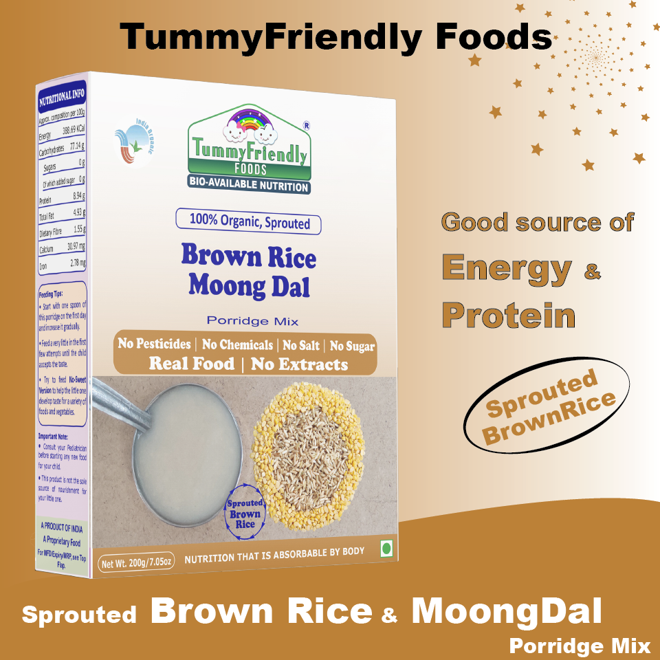 TummyFriendly Foods Certified 100% Organic Sprouted Brown Rice, Moong Dal Porridge Mix |Excellent Weight Gain Baby Food|Made of Sprouted Whole Grain Brown Rice | 200g Cereal (200 g)