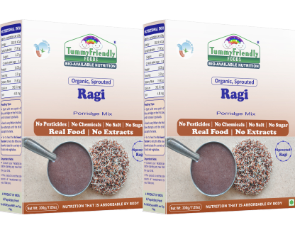 TummyFriendly Foods Certified Organic Sprouted Ragi Porridge Mix , Made of Organic Sprouted Ragi for Baby, Rich in Calcium, Iron, Fibre & Micro-Nutrients ,200g Each, 2 Packs Cereal (400 g, Pack of 2, 6+ Months)