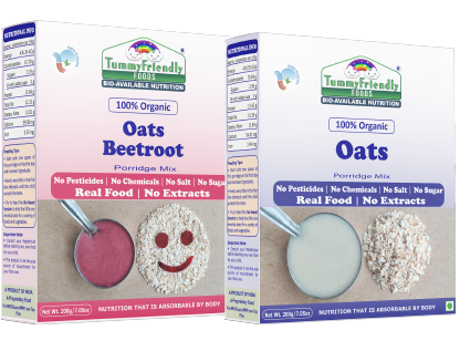 TummyFriendly Foods Certified 100% Organic Oats and Organic Oats, Beetroot Porridge Mixes , Organic Baby Food for 6 Months Old , Rich in Beta-Glucan, Protein & Fibre , 200g Each, 2 Packs Cereal (400 g, Pack of 2)