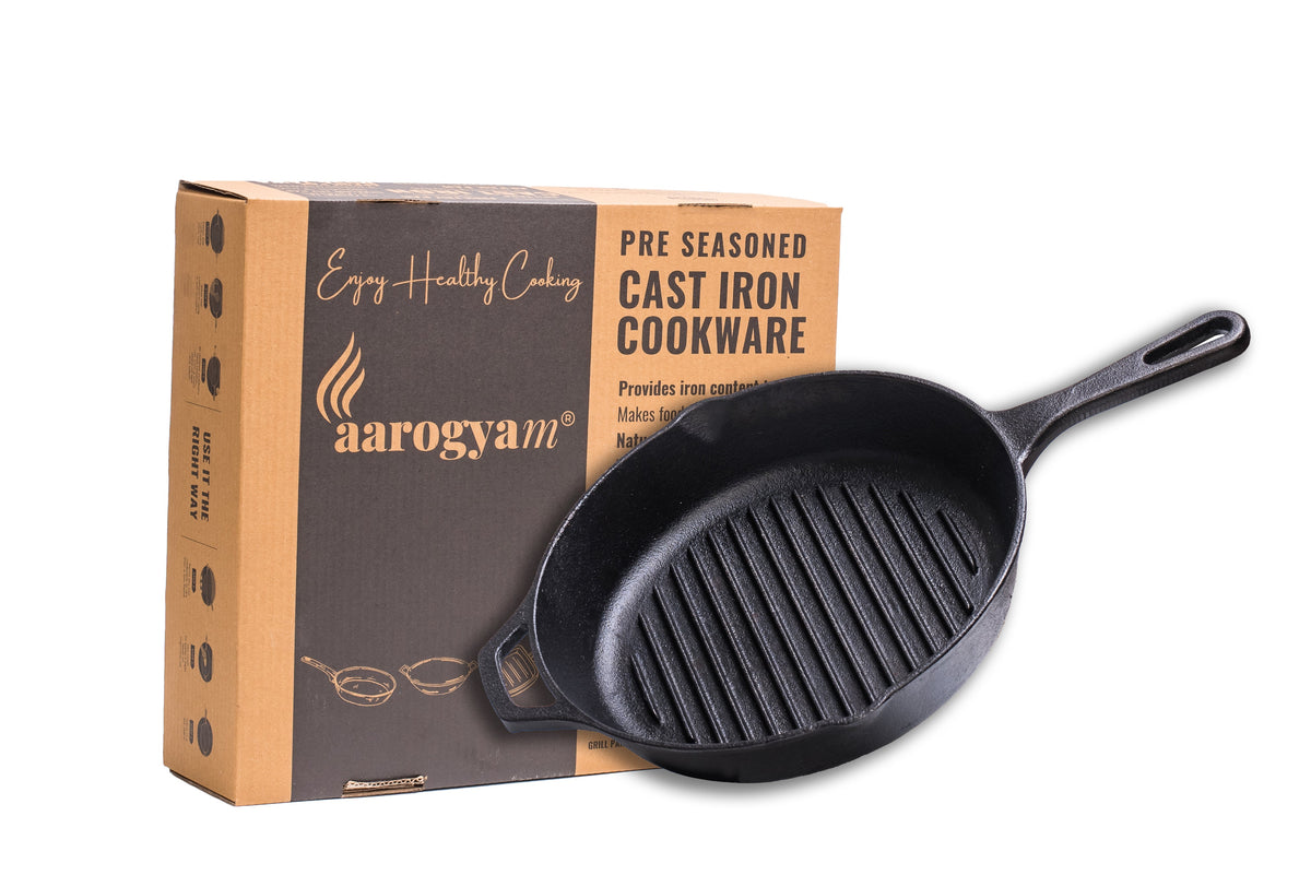 Aarogyam Cast Iron AAS grill pan 10 round with handle